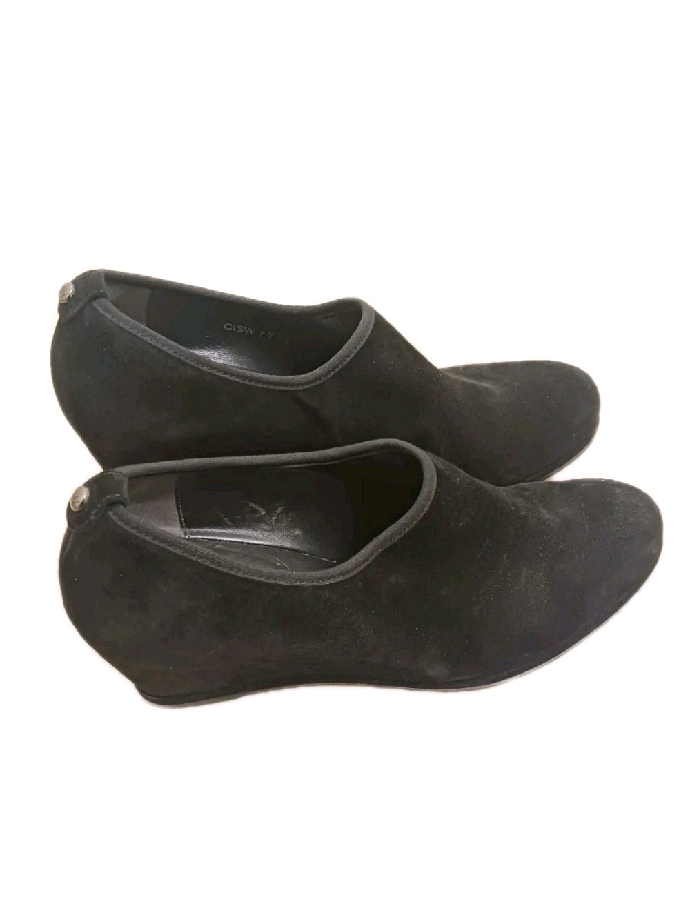 Stuart Weitzman Covering Black Suede Leather Wedge Booties Shoes Size 6.5 Medium